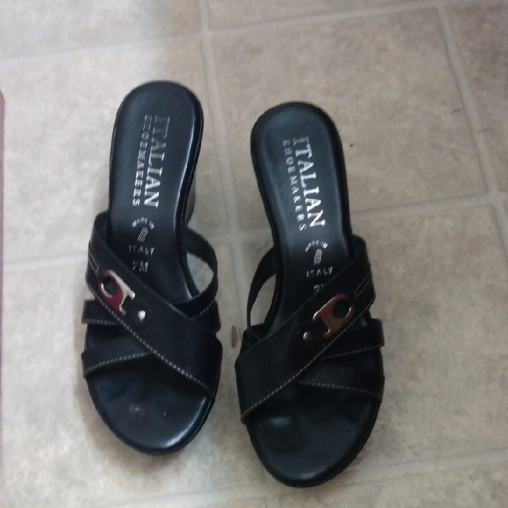 Italian Shoemakers Black Crossover Slide Mules